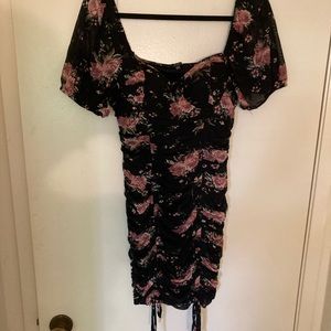 Fashion Nova black flowery mini bodycon dress